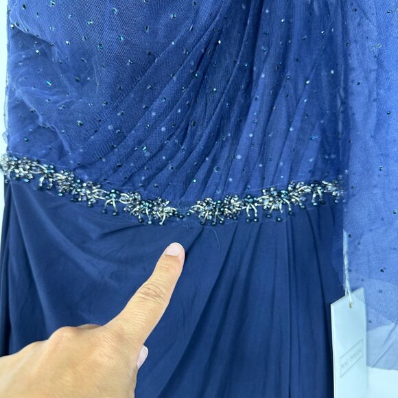 NWT Mac Duggal Embellished One Shoulder Draped Gown 6 Navy #8144 - Picture 4 of 9